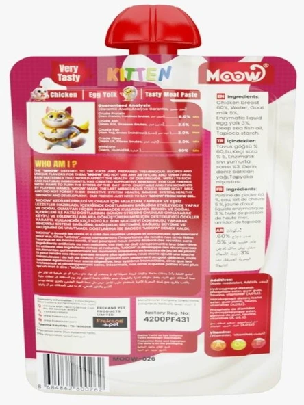 Moow-Taze Tavuklu&Yumurta Sarılı Keçi Sütlü Yavru Kedi Et Ezmesi 90gr - Resim 2