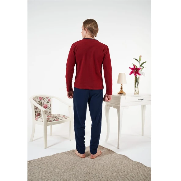 Estiva Düz Renk Uzun Kol Polar Erkek Pijama Takım - Resim 2