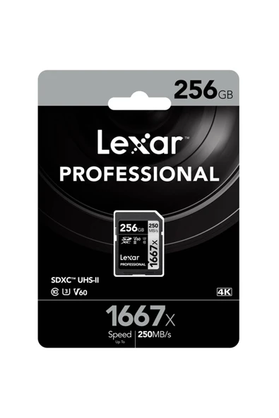 Lexar 256 Gb 1667x U3 V60 4k Sd Hafıza Kartı (250 Mb/s) ürün görseli 1