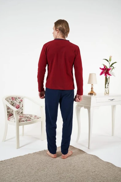 Estiva Düz Renk Uzun Kol Polar Erkek Pijama Takım - Resim 9