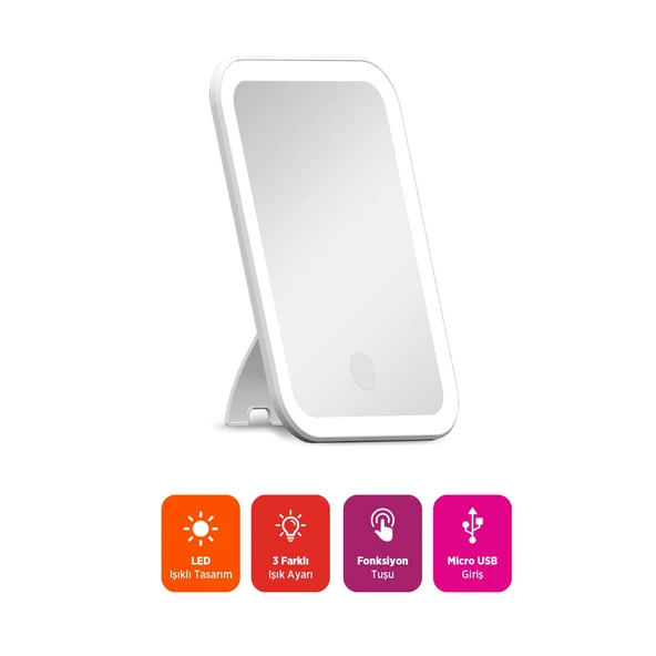 Polosmart PBS510 Şarjlı Led Işıklı Makyaj Aynası Beyaz - 3