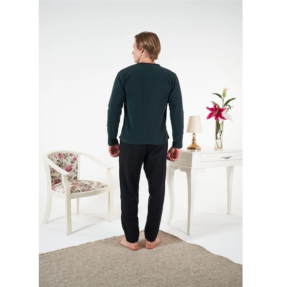 Estiva Düz Renk Uzun Kol Polar Erkek Pijama Takım - Resim 5