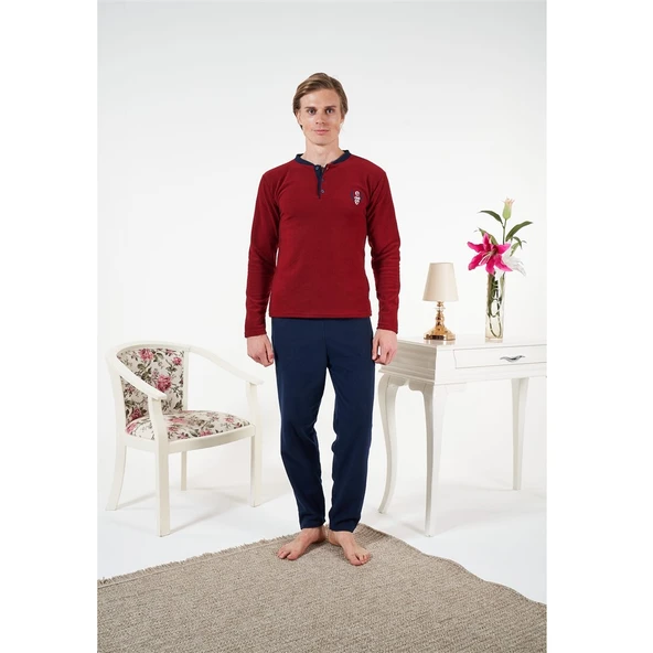 Estiva Düz Renk Uzun Kol Polar Erkek Pijama Takım ürün görseli