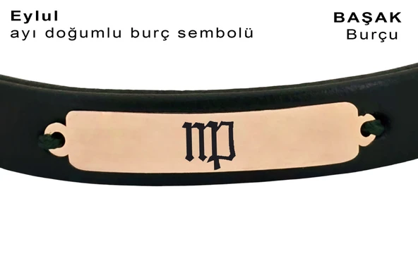 Doğum Ayına Özel 14 Ayar Altın Plakalı Dikdörtgen Figürlü Hakiki Yeşil Derili Hediye Bileklik-371 - Resim 2