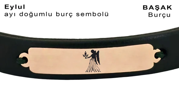 Burca Özel Dikdörtgen Figürlü Hakiki Yeşil Derili 14 Ayar Altın Plakalı Hediye Bileklik-371 - Resim 2