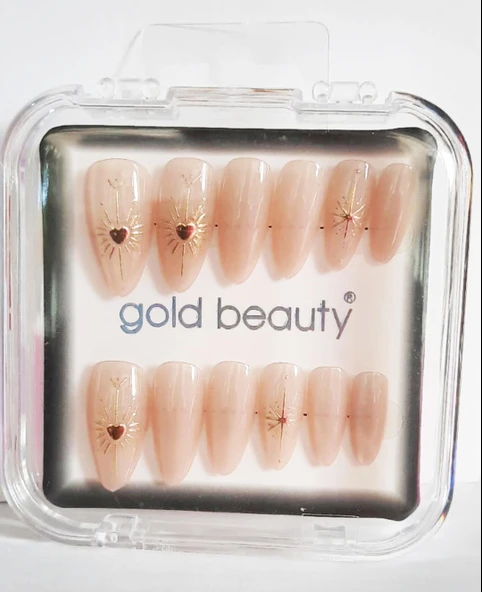 Gold Beauty Kedi Gözü Takma Tırnak 12 li EP-1527 - 20/1 Ten Güneş Desenli - 1