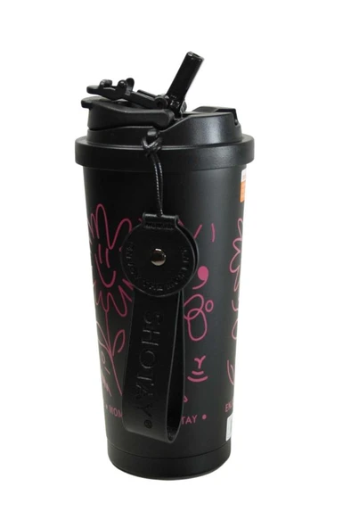 Shotay ST-8913 Çift Kullanım Pipetli/Rahat İçim Siyah 500ml Çelik Termos - 3