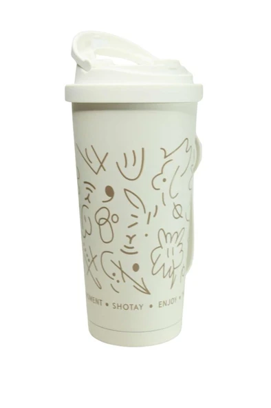 Shotay ST-8913 Çift Kullanım Pipetli/Rahat İçim Beyaz 500ml Çelik Termos - 3