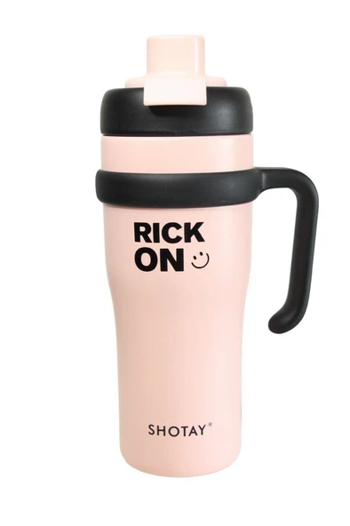 Shotay ST-8919 Çift Kullanım Pipetli/Rahat İçim Pembe 1000ml Çelik Termos - Resim 2