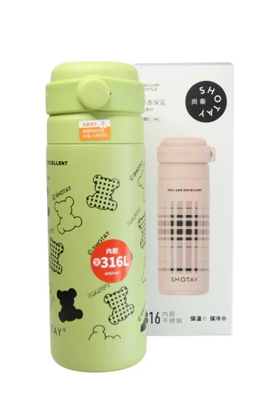 Shotay ST-8188 480ml Desenli Yeşil Çelik Termos ürün görseli