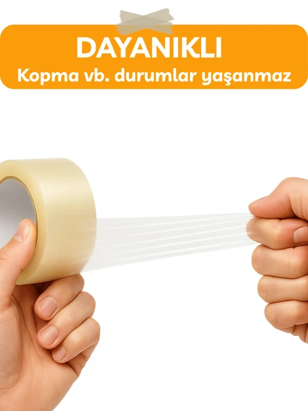 6cm x 100 Metre Koli Bandı Dayanıklı Kaliteli Yapıştırma Şeffaf Güçlü Yapıştırma Ev Ofis Bantı - 5