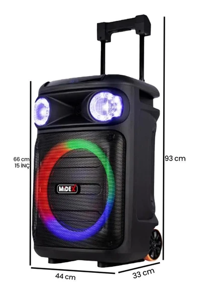 Midex MXR-1300 Mikrofonlu Şarjlı Portatif Taşınabilir Ses Sistemi Hoparlör (Akülü 15 İnç 1300 WATT) - 3