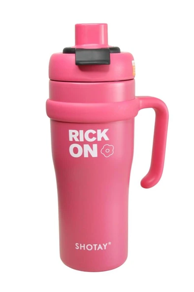 Shotay ST-8919 Çift Kullanım Pipetli/Rahat İçim Fuşya 1000ml Çelik Termos - 2