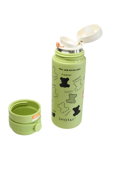 Shotay ST-8188 480ml Desenli Yeşil Çelik Termos - Resim 3