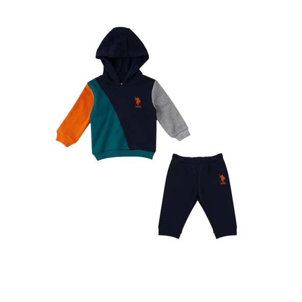 Lacivert Kapüşonlu Garnili Bebek 2 Li Takım - Resim 2