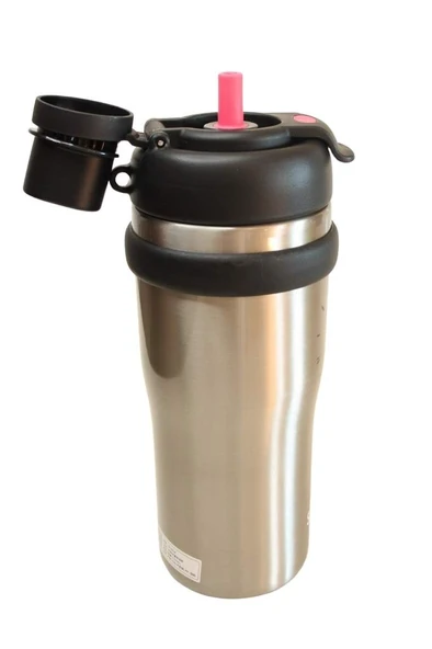 Shotay ST-8918 Çift Kullanım Pipetli/Rahat İçim Gri 720ml Çelik Termos - 4