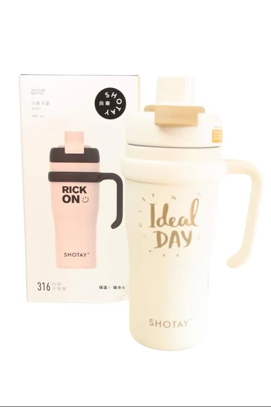 Shotay ST-8918 Çift Kullanım Pipetli/Rahat İçim Beyaz 720ml Çelik Termos ürün görseli