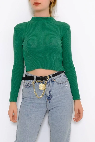 Yarım Balıkçı Crop Triko Yeşil - 885.1319. ürün görseli