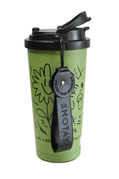 Shotay ST-8913 Çift Kullanım Pipetli/Rahat İçim Yeşil 500ml Çelik Termos - Resim 4