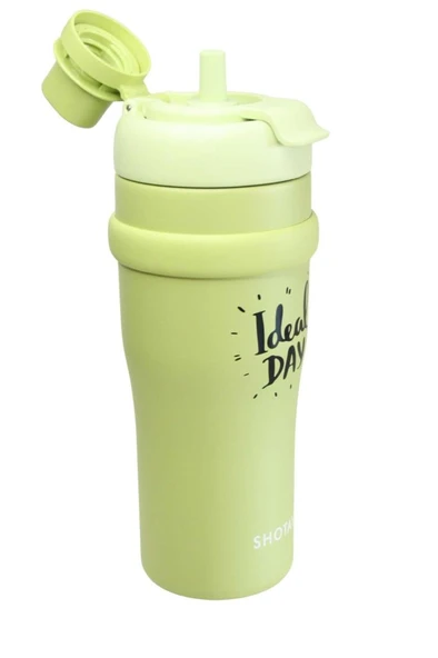 Shotay ST-8919 Çift Kullanım Pipetli/Rahat İçim Yeşil 1000ml Çelik Termos - Resim 4