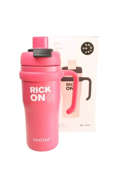 Shotay ST-8918 Çift Kullanım Pipetli/Rahat İçim Fuşya 720ml Çelik Termos