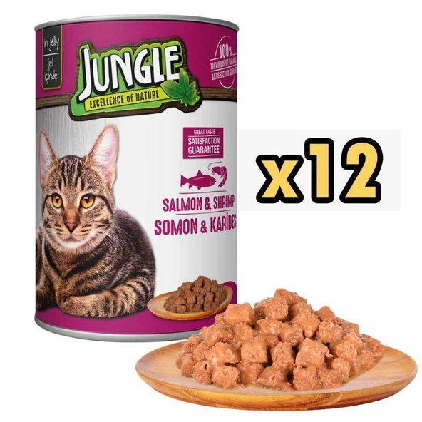 Jungle Somon ve Karidesli Kedi Konservesi 415 Gr X 12 Adet ürün görseli 1