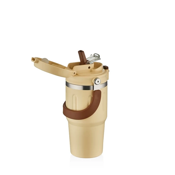 Shotay ST-8166 Çift Kullanım Pipetli/Rahat İçim Beyaz 650ml Çelik Termos - Resim 2