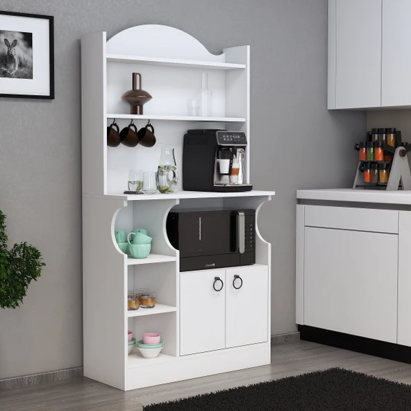 CAPELLA BEYAZ KAHVE KÖŞESİ, ÇOK AMAÇLI DOLAP, MUTFAK DOLABI, BARDAKLIK, SUNUM DOLABI