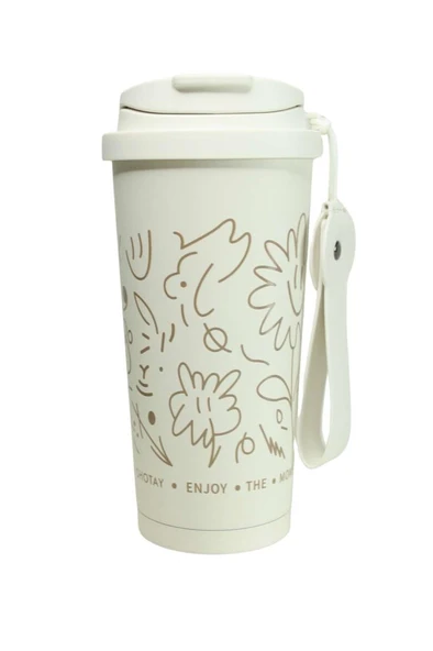 Shotay ST-8913 Çift Kullanım Pipetli/Rahat İçim Beyaz 500ml Çelik Termos - 2