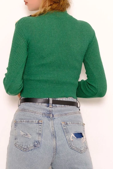 Yarım Balıkçı Crop Triko Yeşil - 885.1319. - Resim 2