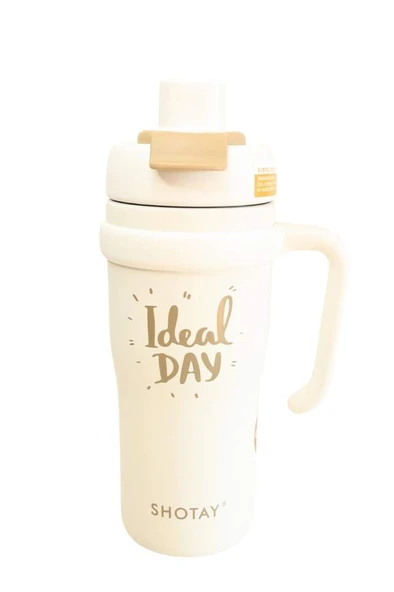 Shotay ST-8918 Çift Kullanım Pipetli/Rahat İçim Beyaz 720ml Çelik Termos - Resim 2