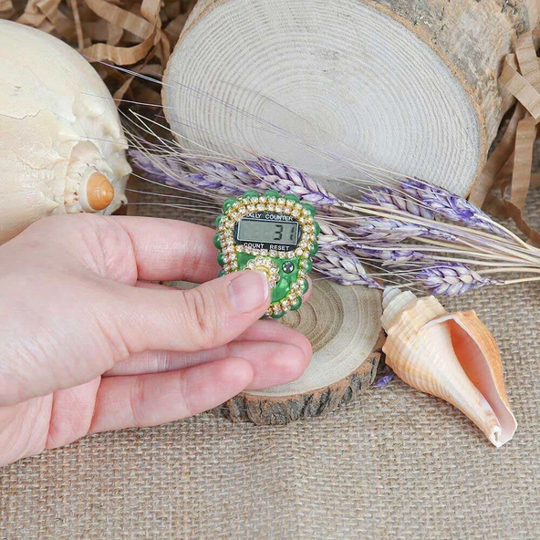 Hediyelik Mini Kur'an-ı Kerim & Lüks Taşlı Zikirmatik & İnci Tesbih Hediye Seti (2,5 * 4,5 * 5,5 cm 125 gr ) - Yeşil - 4