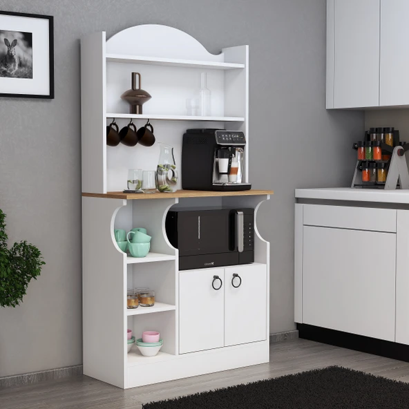 CAPELLA MEŞE-BEYAZ KAHVE KÖŞESİ, ÇOK AMAÇLI DOLAP, MUTFAK DOLABI, BARDAKLIK, SUNUM DOLABI