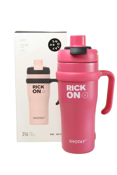 Shotay ST-8919 Çift Kullanım Pipetli/Rahat İçim Fuşya 1000ml Çelik Termos - 1