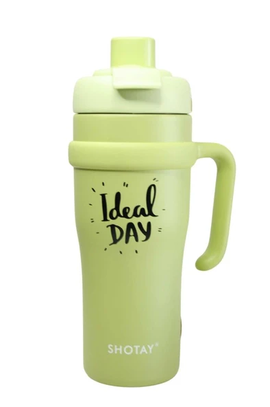 Shotay ST-8919 Çift Kullanım Pipetli/Rahat İçim Yeşil 1000ml Çelik Termos - Resim 2