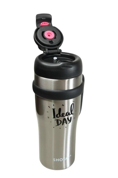 Shotay ST-8919 Çift Kullanım Pipetli/Rahat İçim Gri 1000ml Çelik Termos - 3