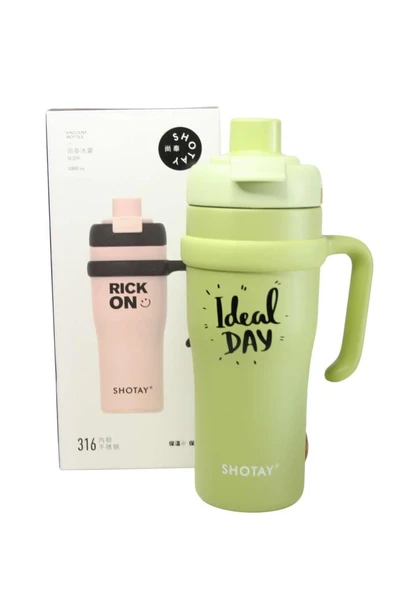 Shotay ST-8919 Çift Kullanım Pipetli/Rahat İçim Yeşil 1000ml Çelik Termos ürün görseli