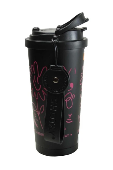 Shotay ST-8913 Çift Kullanım Pipetli/Rahat İçim Siyah 500ml Çelik Termos - 4