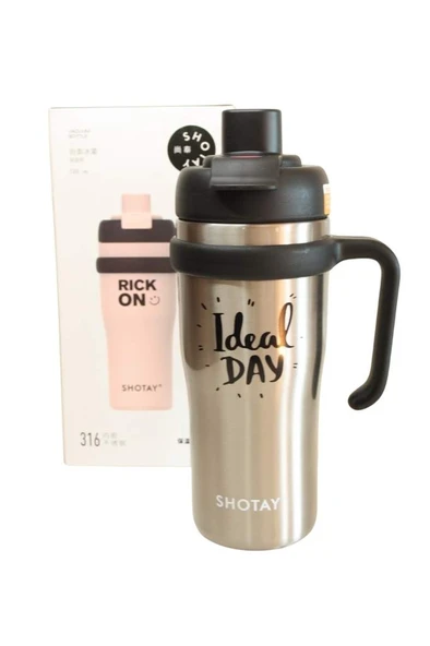 Shotay ST-8918 Çift Kullanım Pipetli/Rahat İçim Gri 720ml Çelik Termos - 1