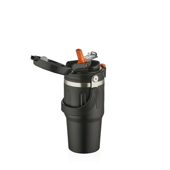 Shotay ST-8166 Çift Kullanım Pipetli/Rahat İçim Siyah 650ml Çelik Termos - 2