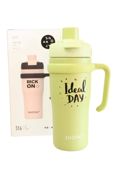 Shotay ST-8918 Çift Kullanım Pipetli/Rahat İçim Yeşil 720ml Çelik Termos ürün görseli