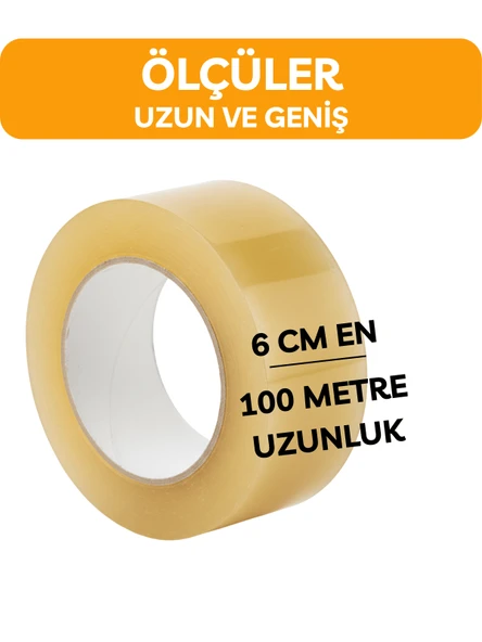 6cm x 100 Metre Koli Bandı Dayanıklı Kaliteli Yapıştırma Şeffaf Güçlü Yapıştırma Ev Ofis Bantı - 6