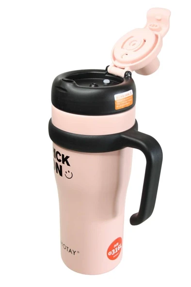 Shotay ST-8919 Çift Kullanım Pipetli/Rahat İçim Pembe 1000ml Çelik Termos - Resim 3