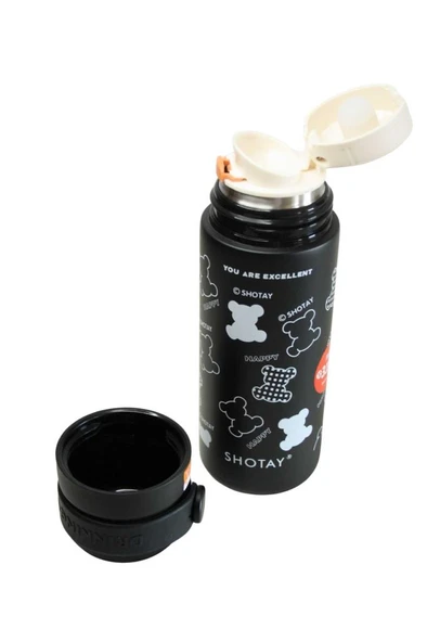 Shotay ST-8188 480ml Desenli Siyah Çelik Termos - Resim 3