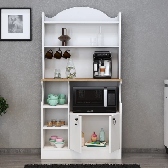 CAPELLA MEŞE-BEYAZ KAHVE KÖŞESİ, ÇOK AMAÇLI DOLAP, MUTFAK DOLABI, BARDAKLIK, SUNUM DOLABI - 3