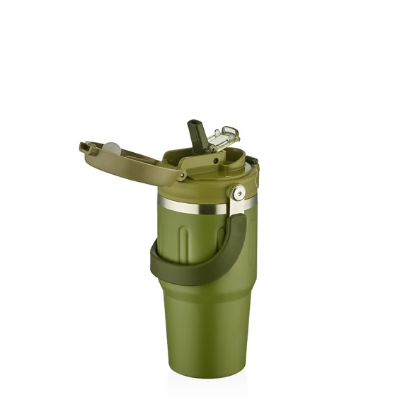 Shotay ST-8166 Çift Kullanım Pipetli/Rahat İçim Yeşil 650ml Çelik Termos - 2