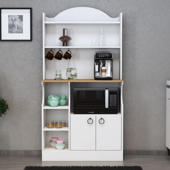 CAPELLA MEŞE-BEYAZ KAHVE KÖŞESİ, ÇOK AMAÇLI DOLAP, MUTFAK DOLABI, BARDAKLIK, SUNUM DOLABI - 2