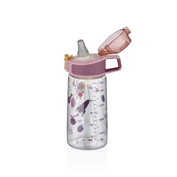 Vagonlife Tkk T3002 500ml Pipetli Pembe Astronot Desenli Tritan Matara - Resim 2