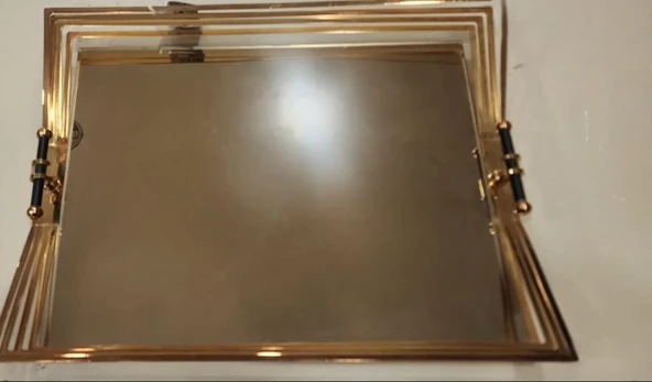 CANBA ALTIN HOLOJEN DİKDÖRTGEN TEPSİ AYNALI 25 ×25 CM - 1