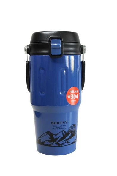 Shotay ST-8166 Çift Kullanım Pipetli/Rahat İçim Mavi 650ml Çelik Termos - 2